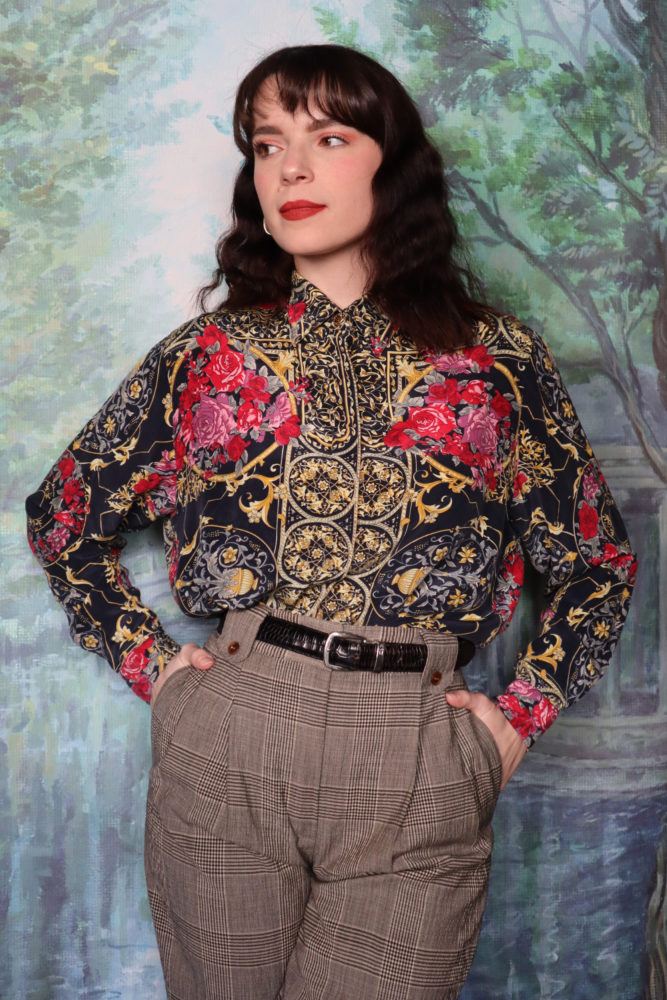 Silk blouse in baroque and floral pattern