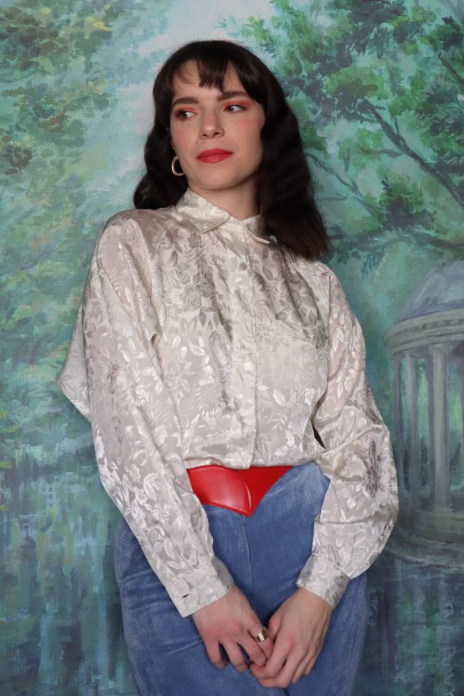 White satin blouse with roses