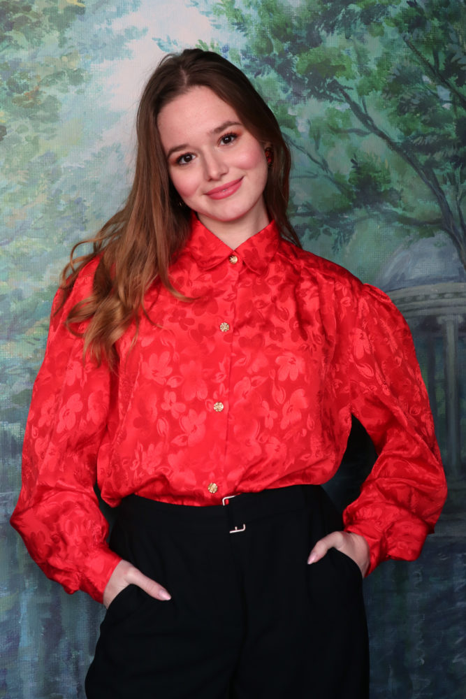 Satin floral red blouse