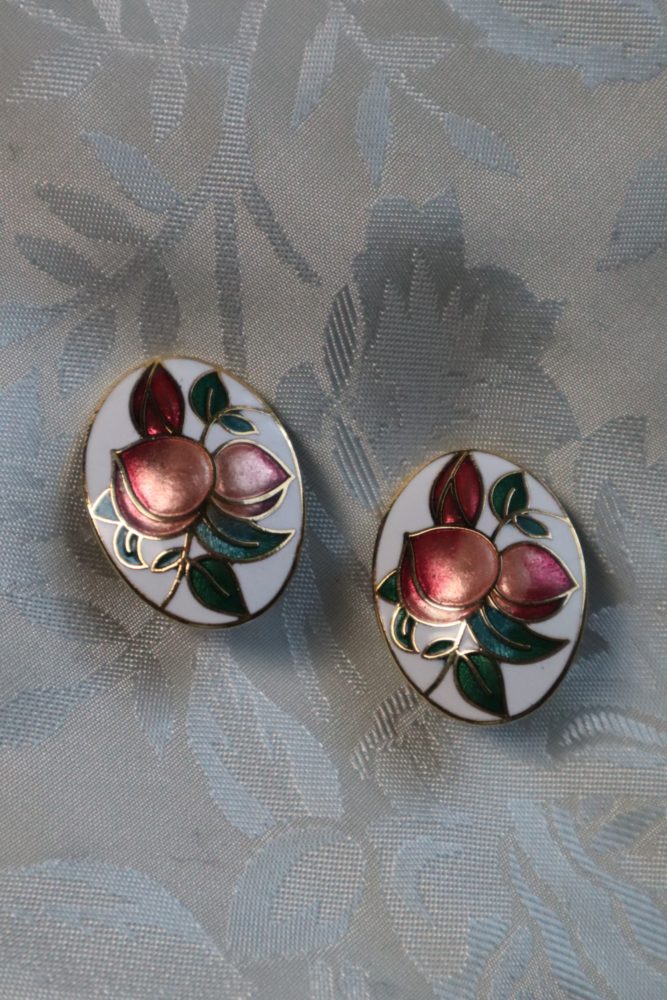 Cloisonné fruit clip-on earrings