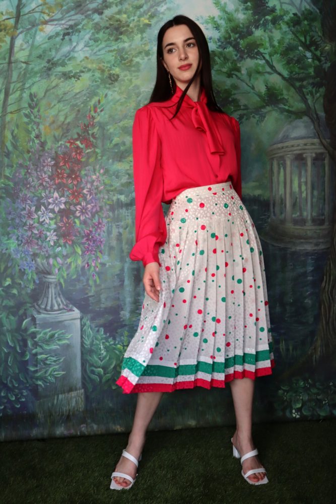 80’s colorful polka dot skirt in shiny pattern