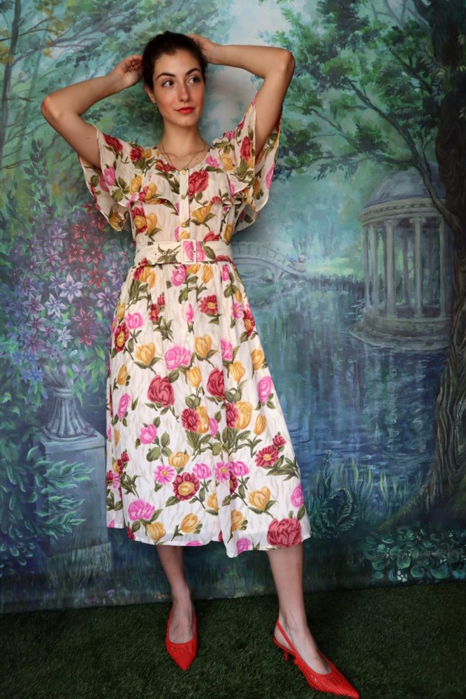 90’s peach floral summer dress