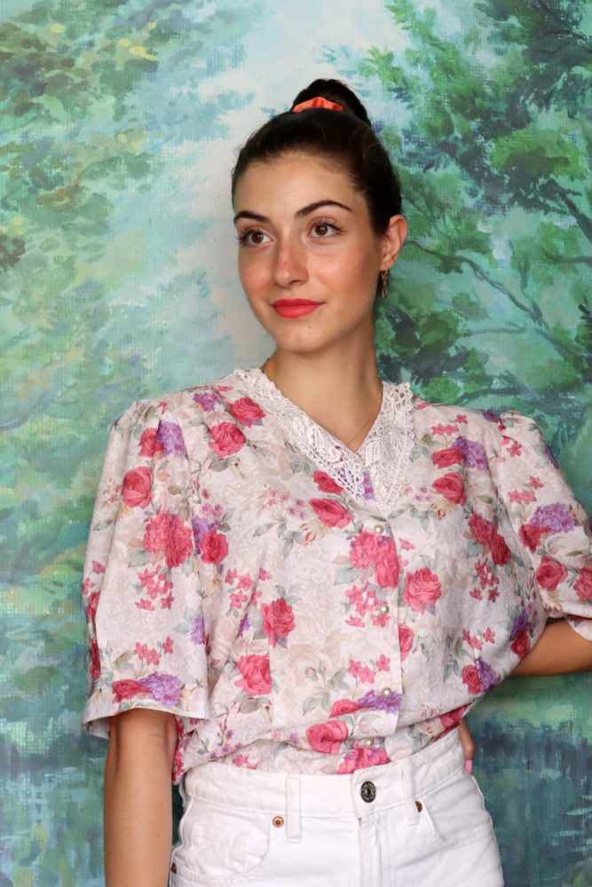 90’s romantic pink roses blouse