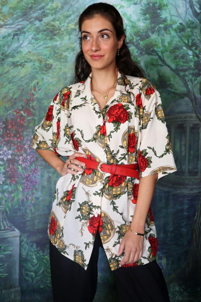 Baroque red roses oversized blouse