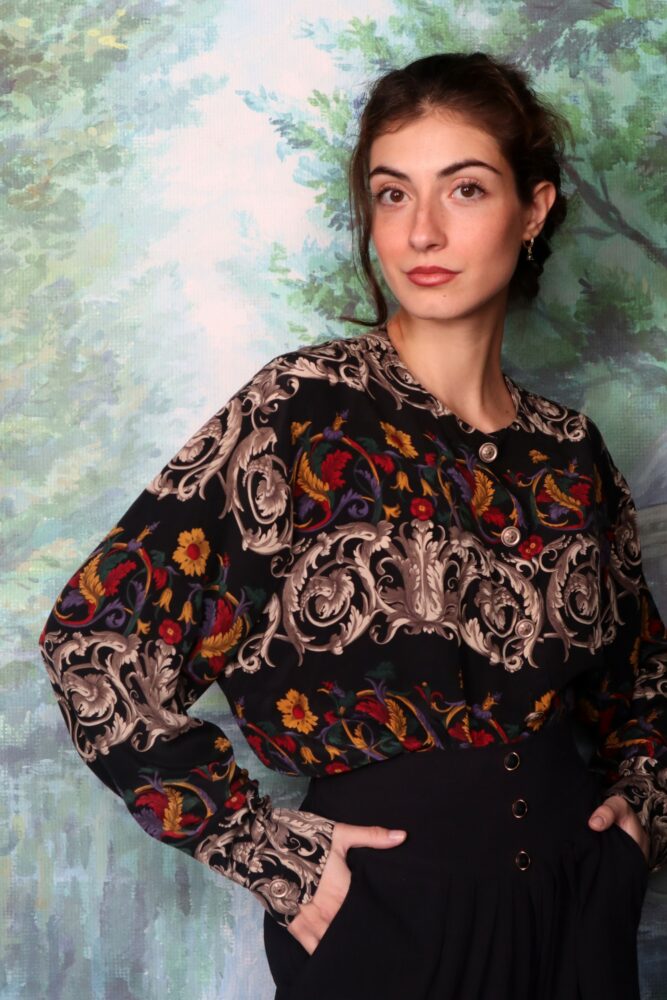 Silk baroque blouse with floral pattern