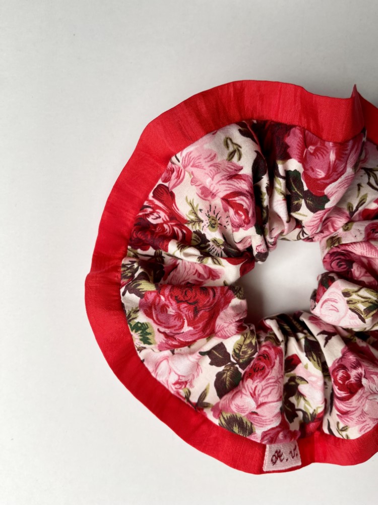 Vintage handmade roses cotton scrunchies