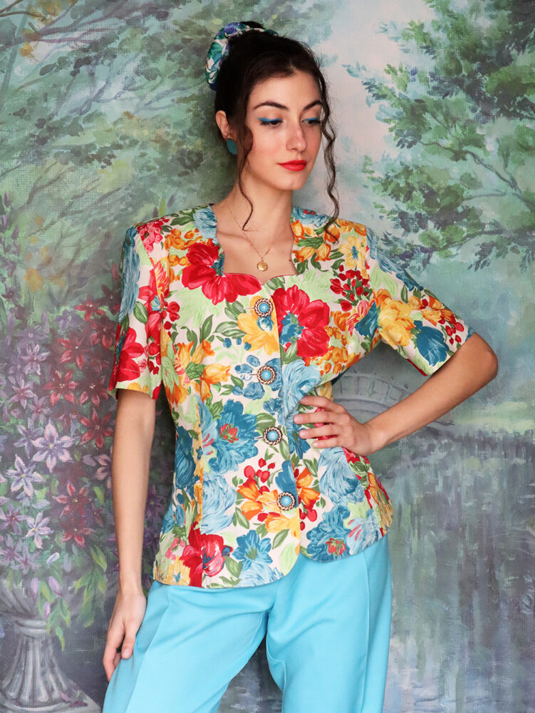 Vintage bright floral blouse
