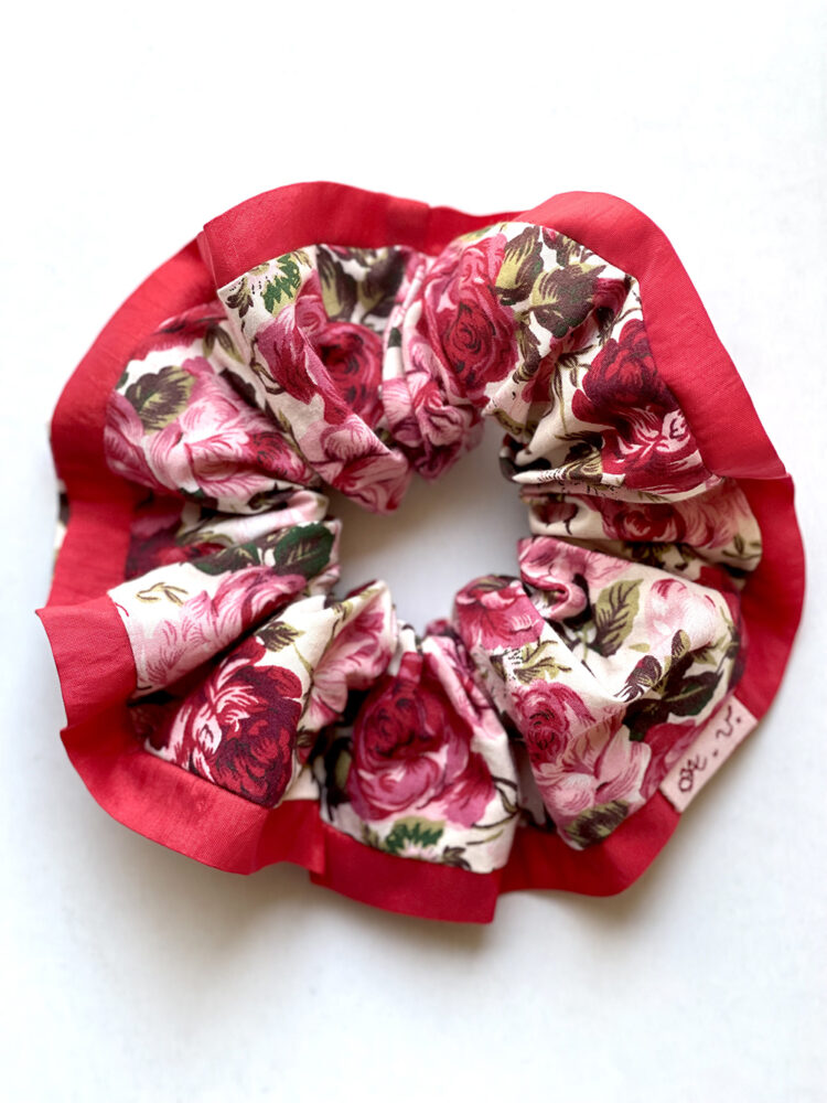 Vintage handmade roses & peonies cotton scrunchies
