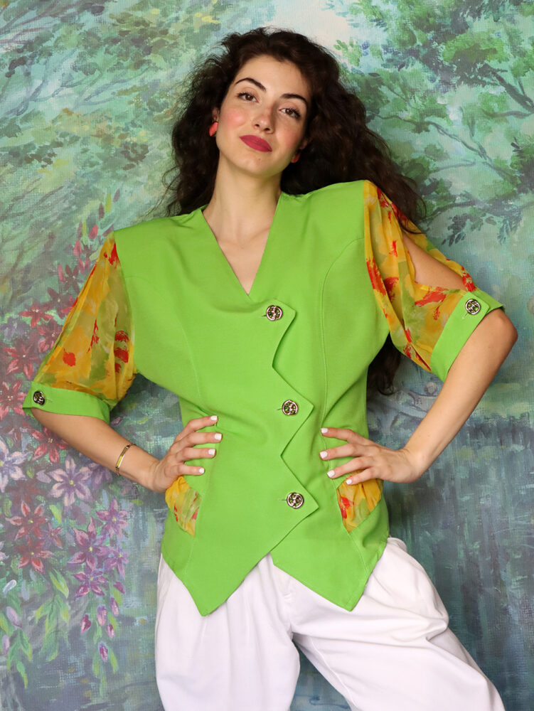 Green blouse with colorful sleeves