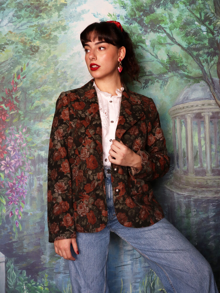 90s vintage wool roses jacket