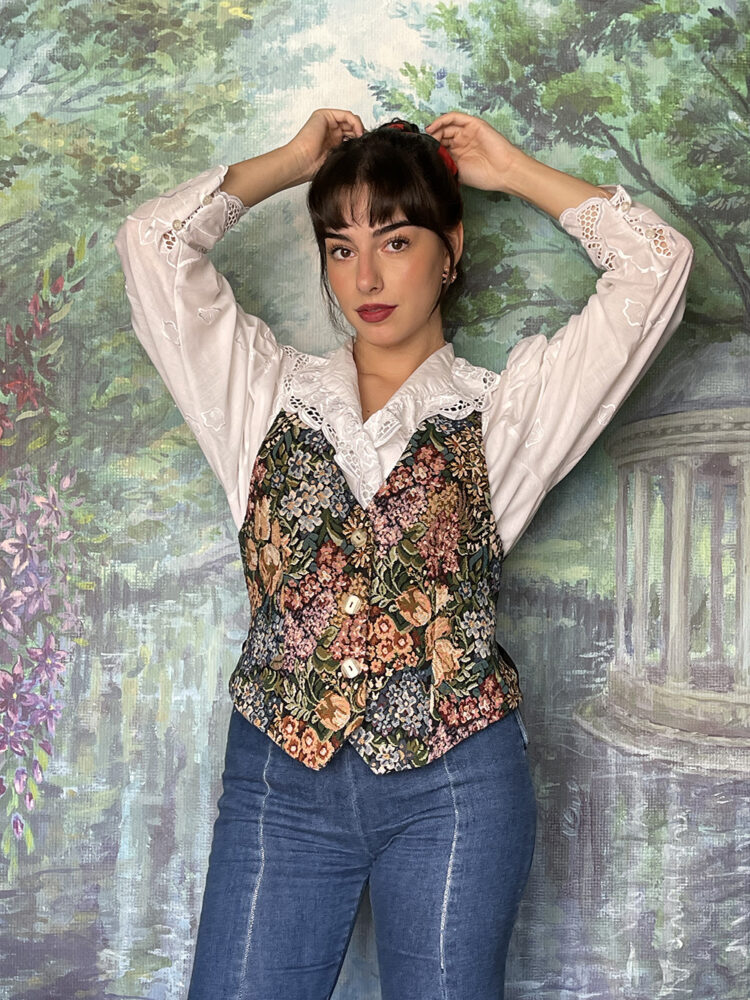 80s floral tapestry vest