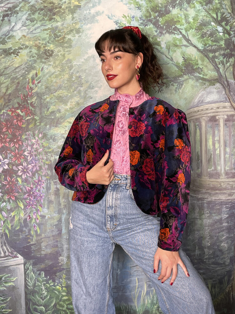 Vintage velvet jacket in abstract floral pattern