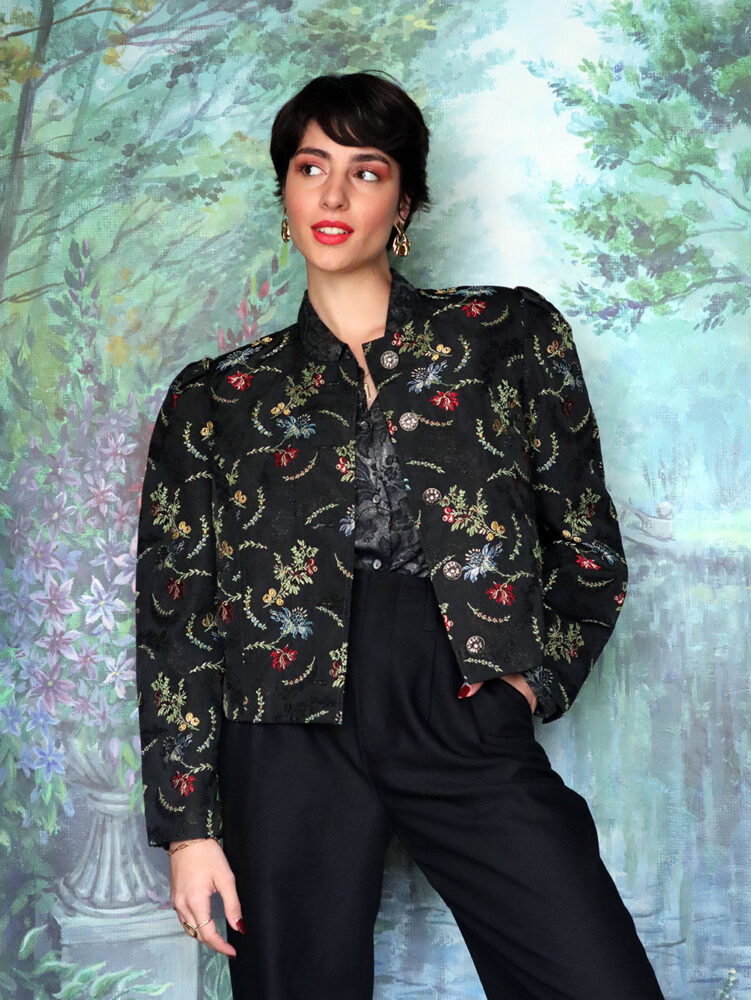 Vintage 3D Austrian black floral jacket