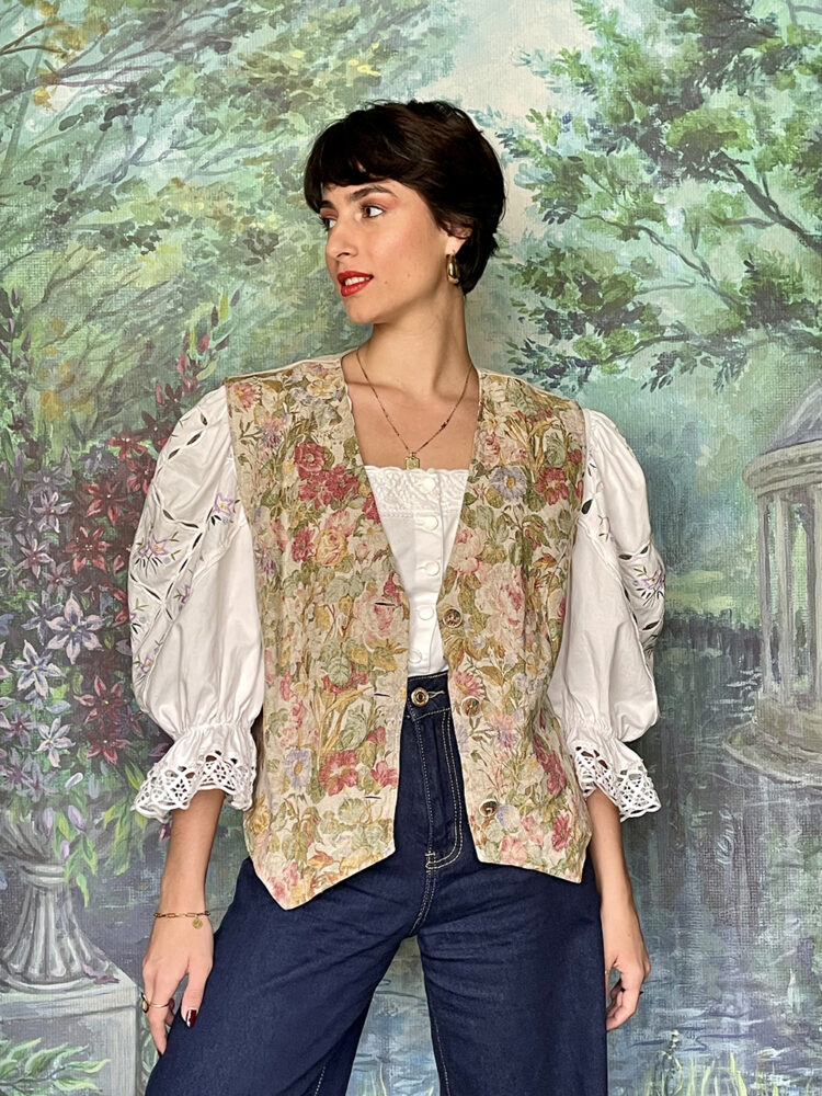 Vintage linen floral vest