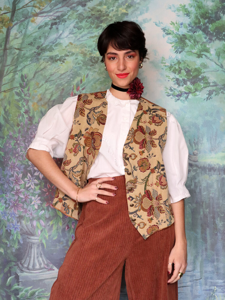 Vintage tapestry brown floral vest
