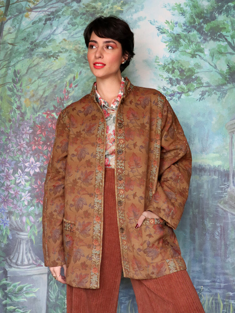 Vintage brown tapestry leaves blazer