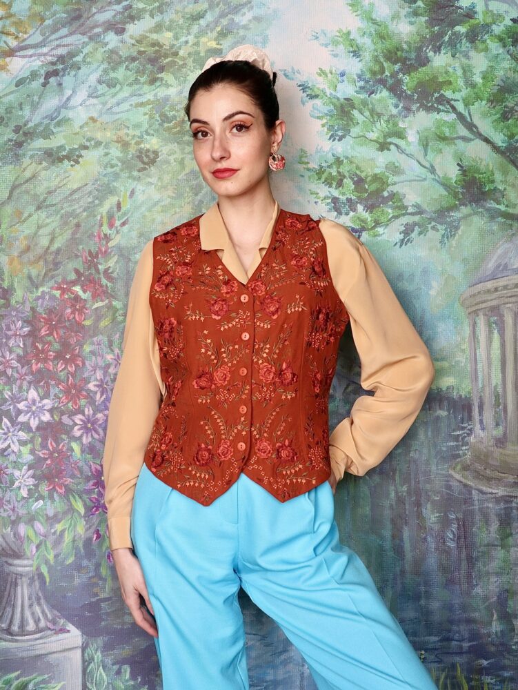 Vintage Monsoon embroidered floral brown vest