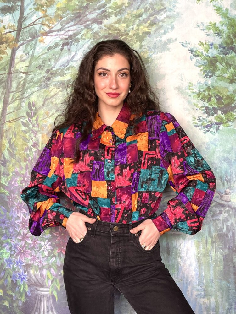 Vintage oversized jacquard colorful blouse