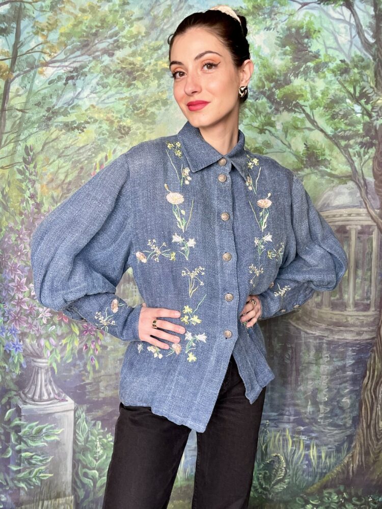 Vintage blue embroidered blouse