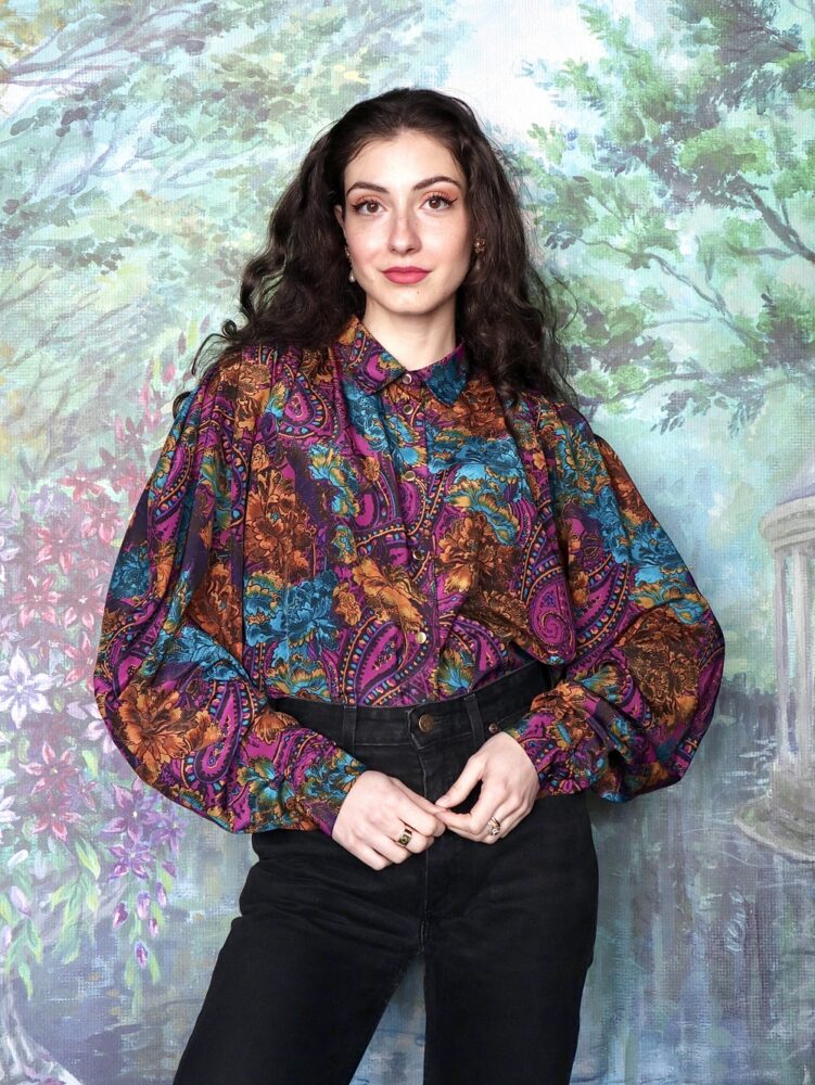 80s vintage Swiss made paisley floral blouse