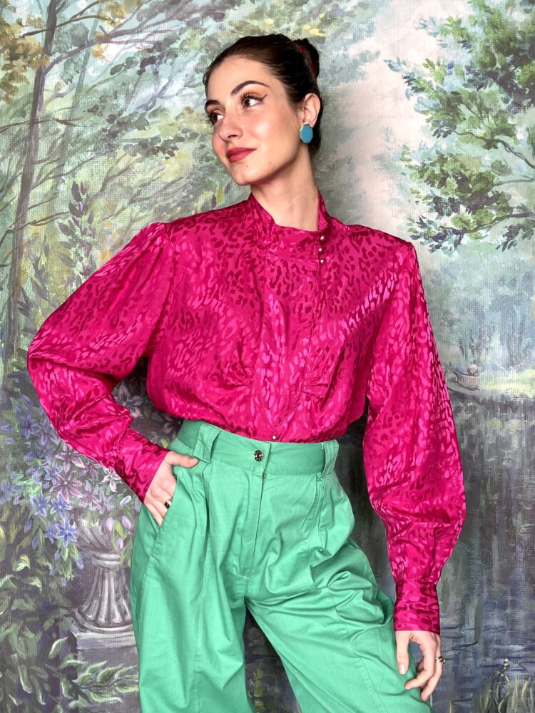 Vintage fuchsia jacquard blouse
