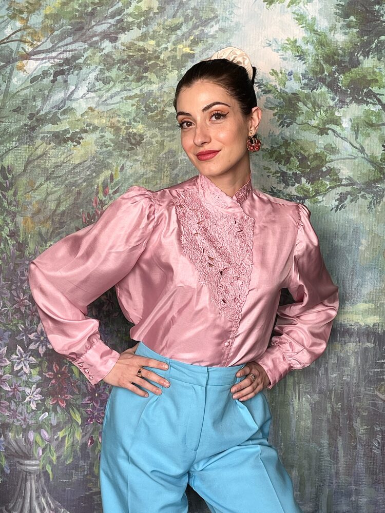 60s vintage Japanese pink silk blouse