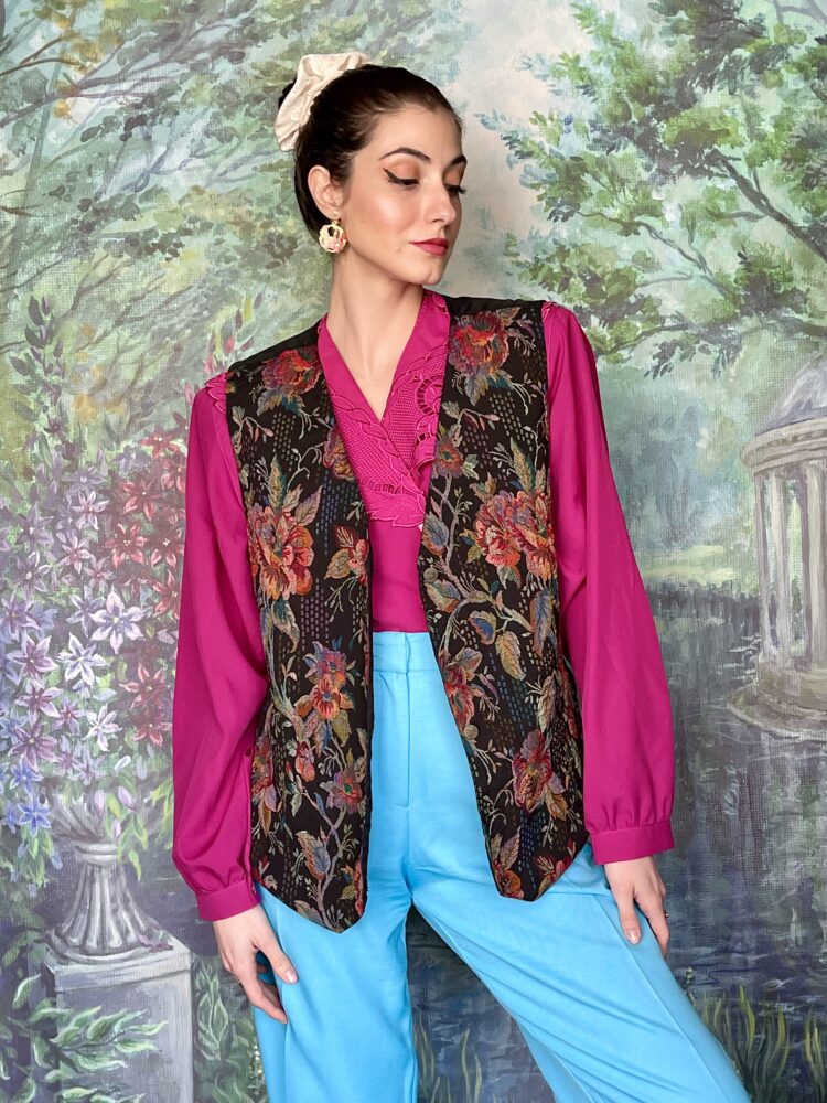 Vintage dark floral tapestry vest