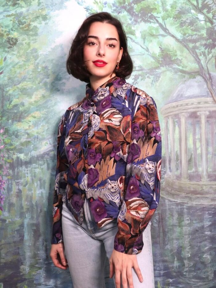 Vintage tiger purple blouse