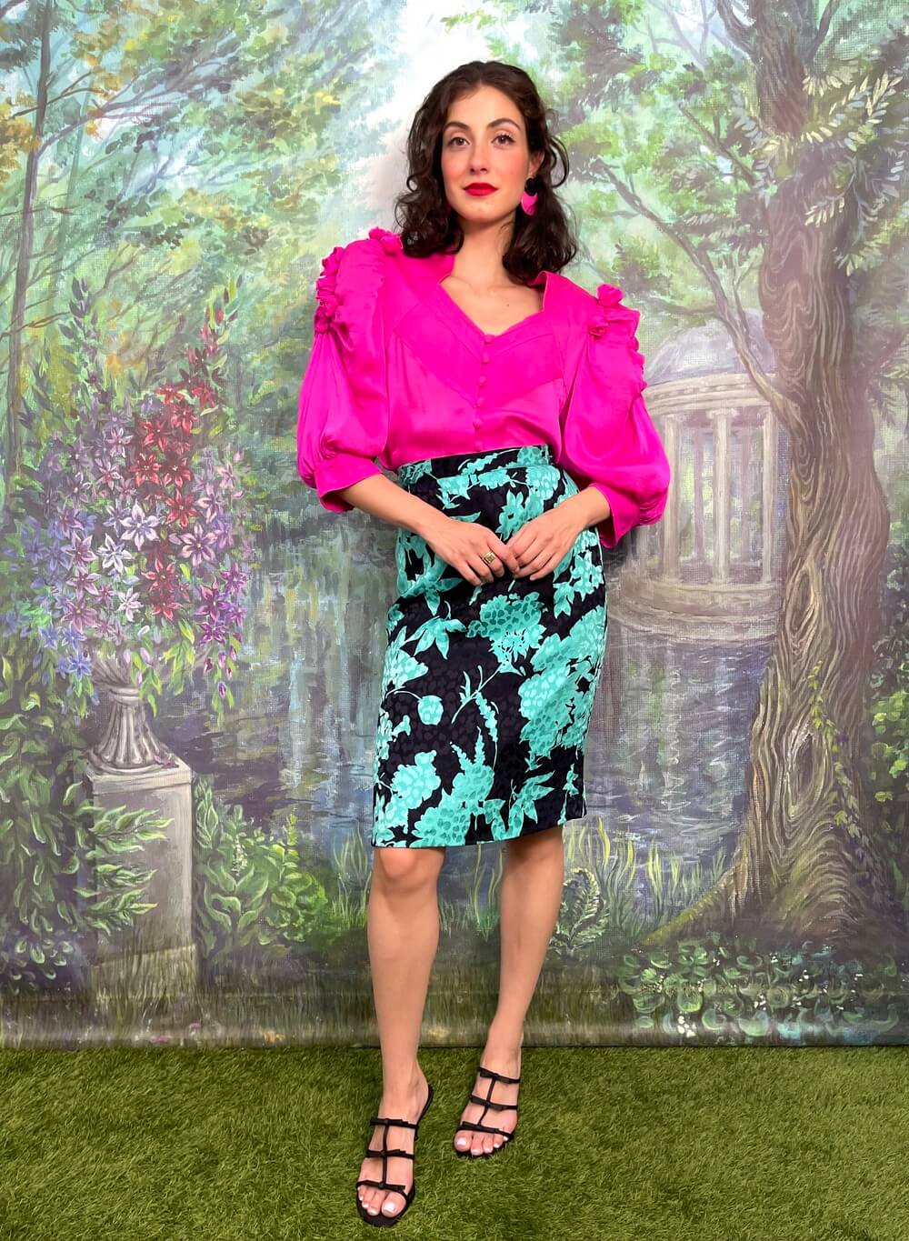 Vintage silk tirquoise pencil skirt