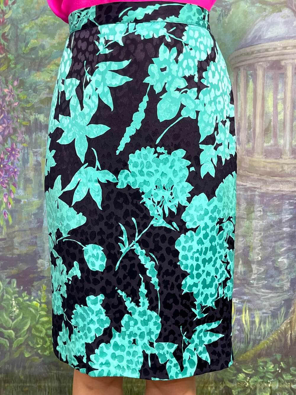 Vintage silk tirquoise pencil skirt