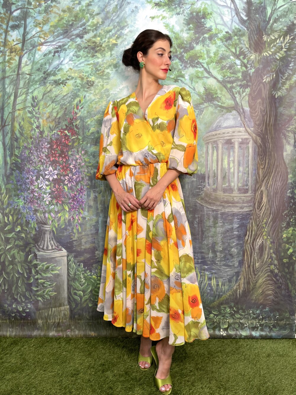 Vintage Romantic Floral Puff Sleeve Maxi Dress