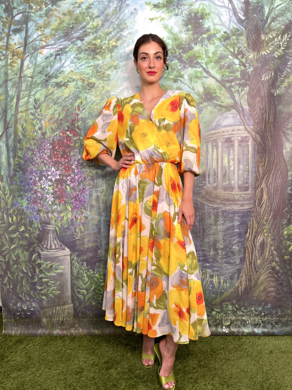 Vintage Romantic Floral Puff Sleeve Maxi Dress