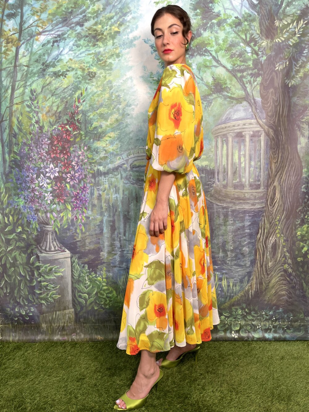 Vintage Romantic Floral Puff Sleeve Maxi Dress