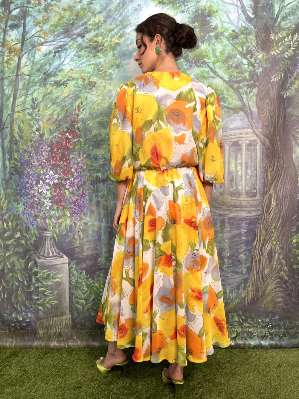 Vintage Romantic Floral Puff Sleeve Maxi Dress