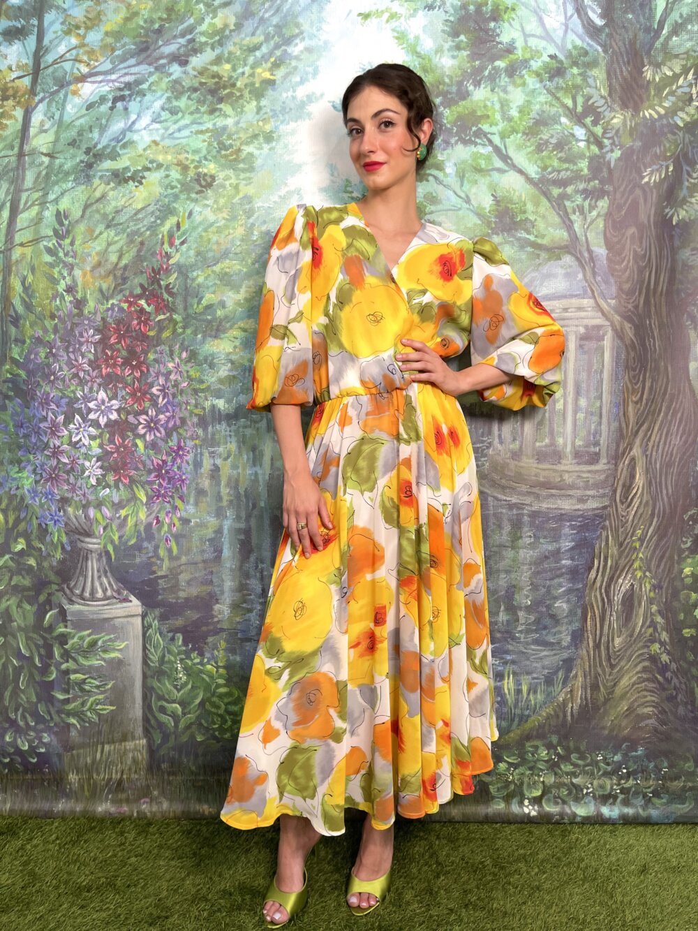 Vintage Romantic Floral Puff Sleeve Maxi Dress