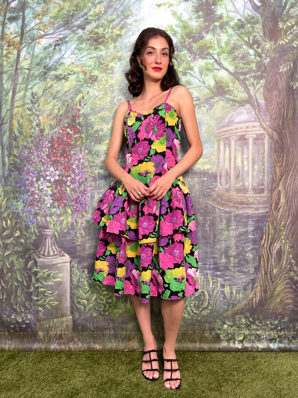 80s Bold Floral Tiered Dress