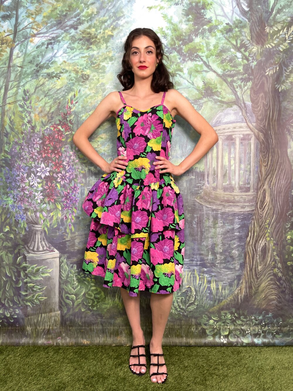 80s Bold Floral Tiered Dress