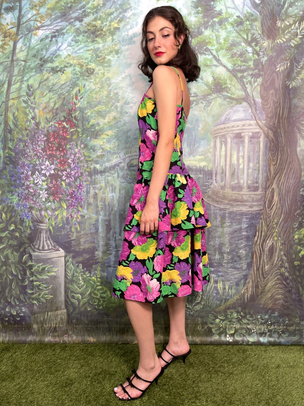 80s Bold Floral Tiered Dress