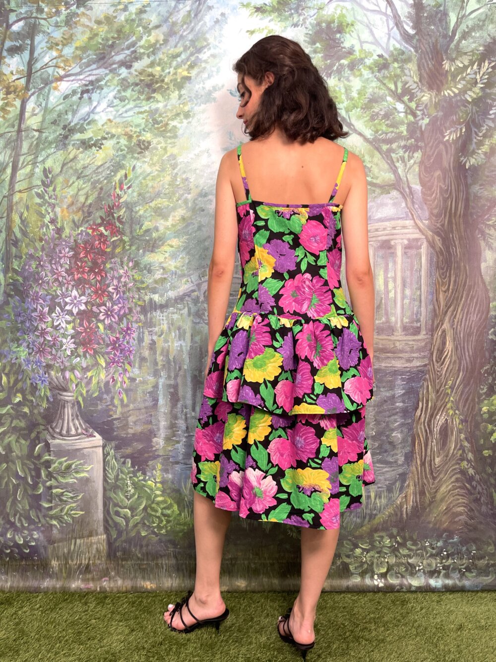 80s Bold Floral Tiered Dress