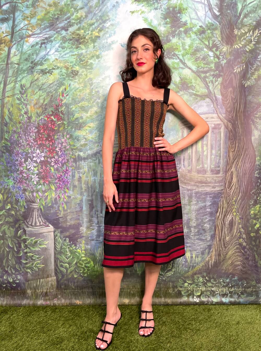 Vintage Ethnic Sleeveless Midi Dress