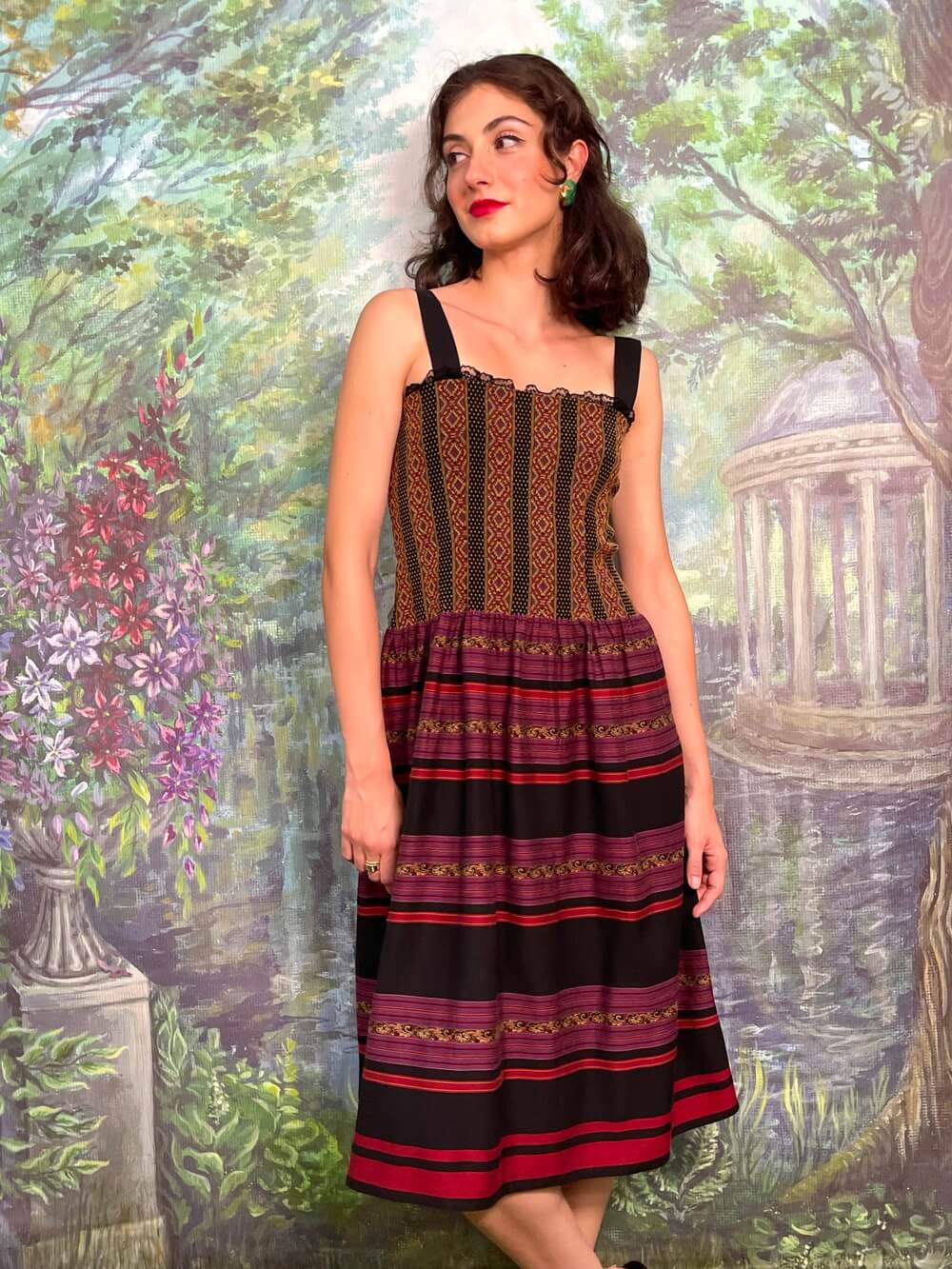 Vintage Ethnic Sleeveless Midi Dress