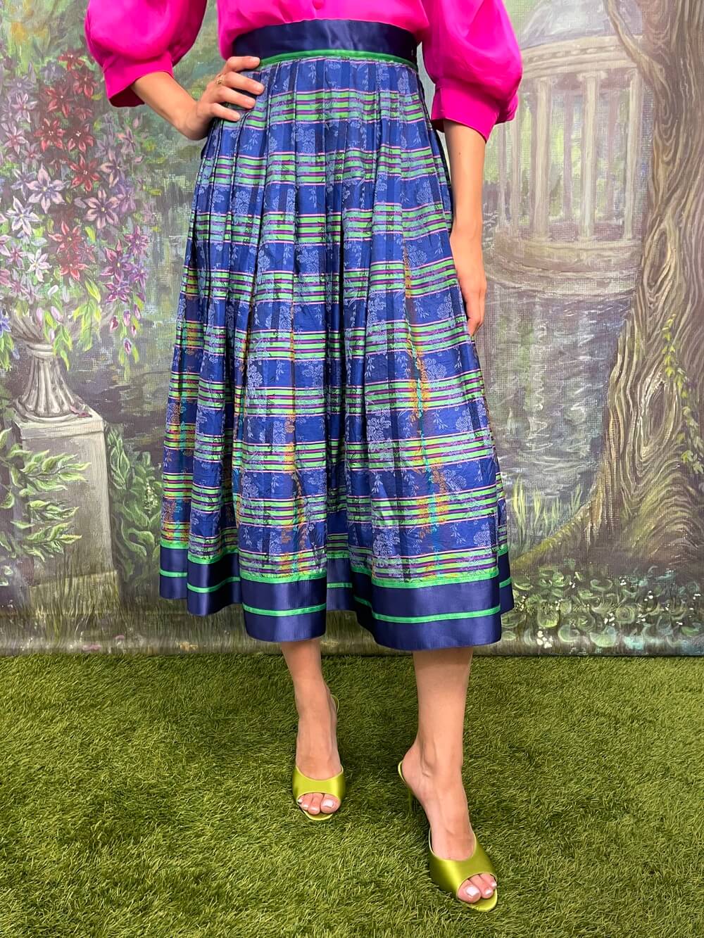 Vintage Helen Straber Austrian Midi Skirt in Striped Brocade