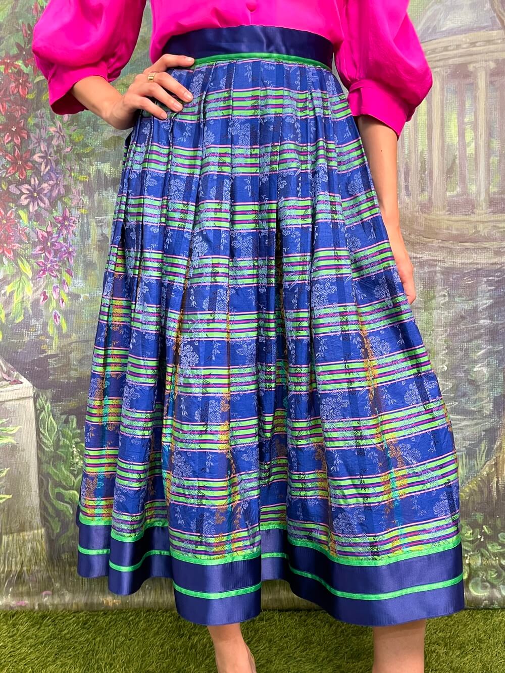 Vintage Helen Straber Austrian Midi Skirt in Striped Brocade