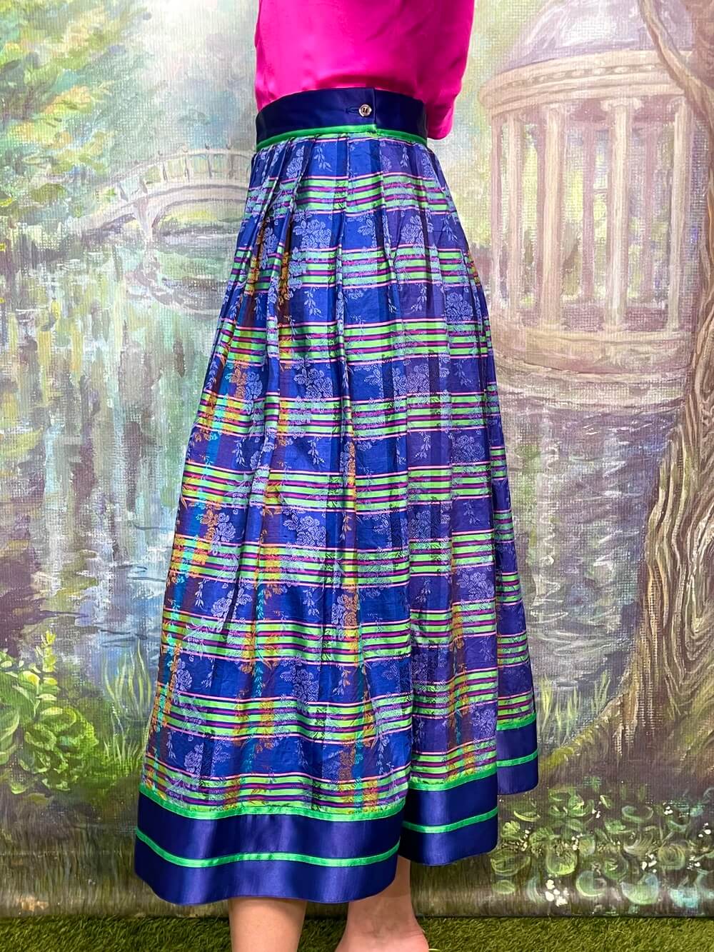 Vintage Helen Straber Austrian Midi Skirt in Striped Brocade