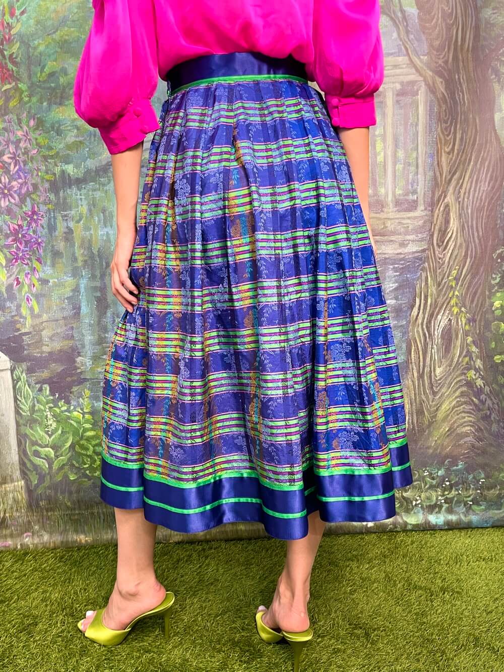 Vintage Helen Straber Austrian Midi Skirt in Striped Brocade