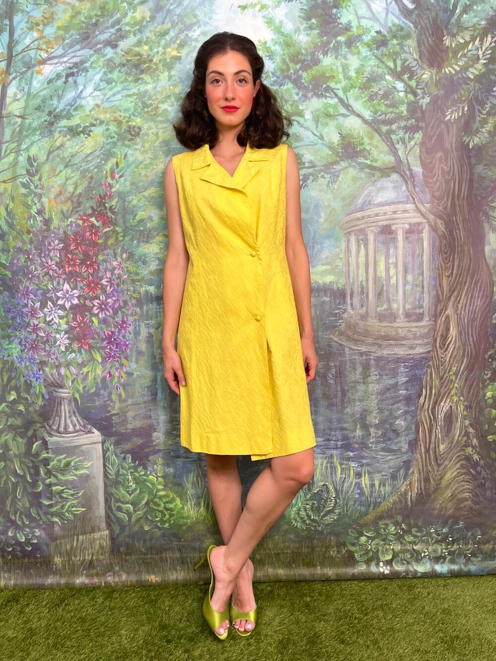 Vintage Yellow Sleeveless Dress with Embossed Texture