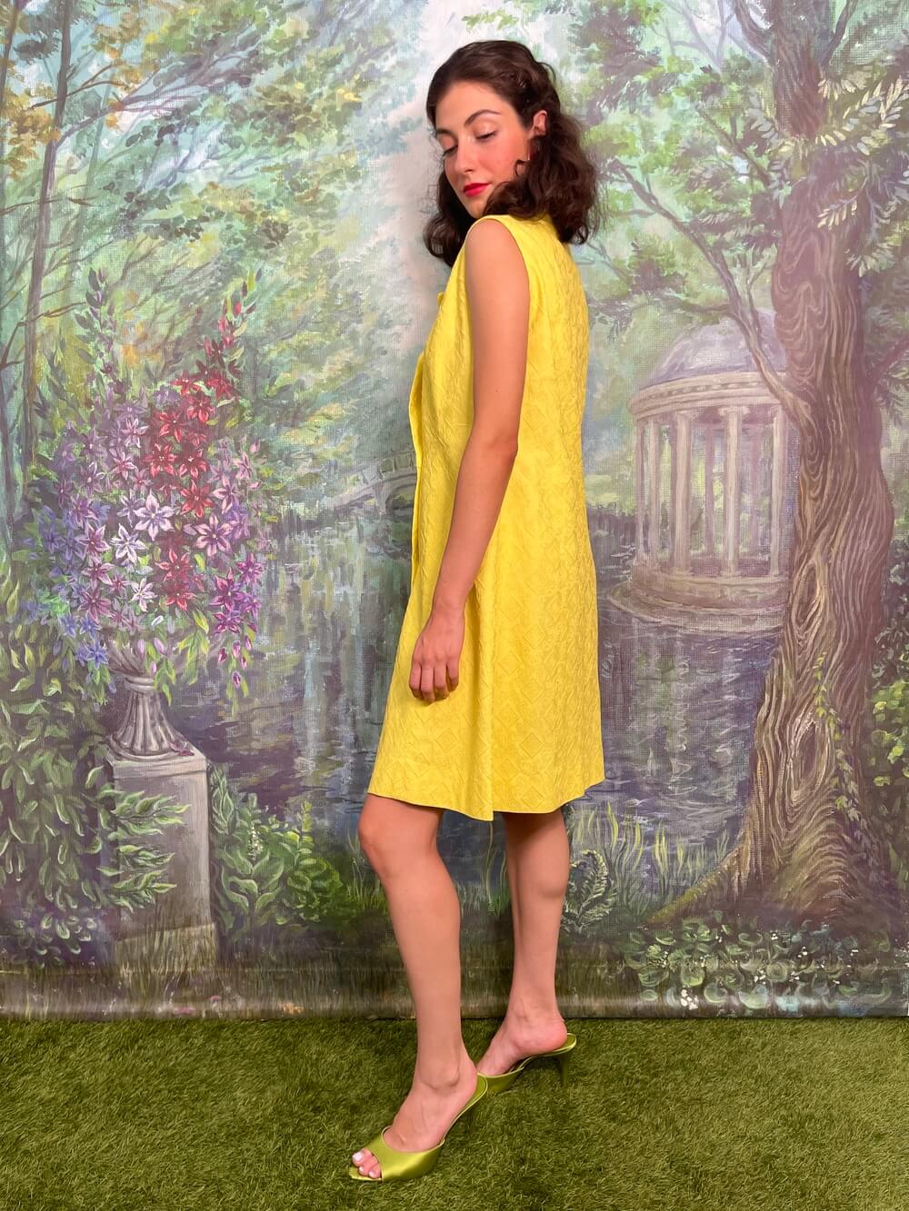 Vintage Yellow Sleeveless Dress with Embossed Texture