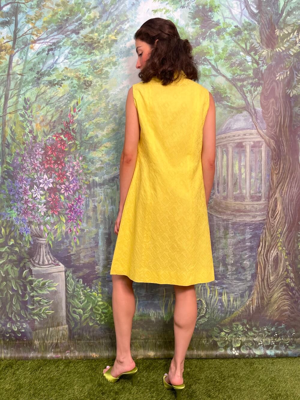 Vintage Yellow Sleeveless Dress with Embossed Texture
