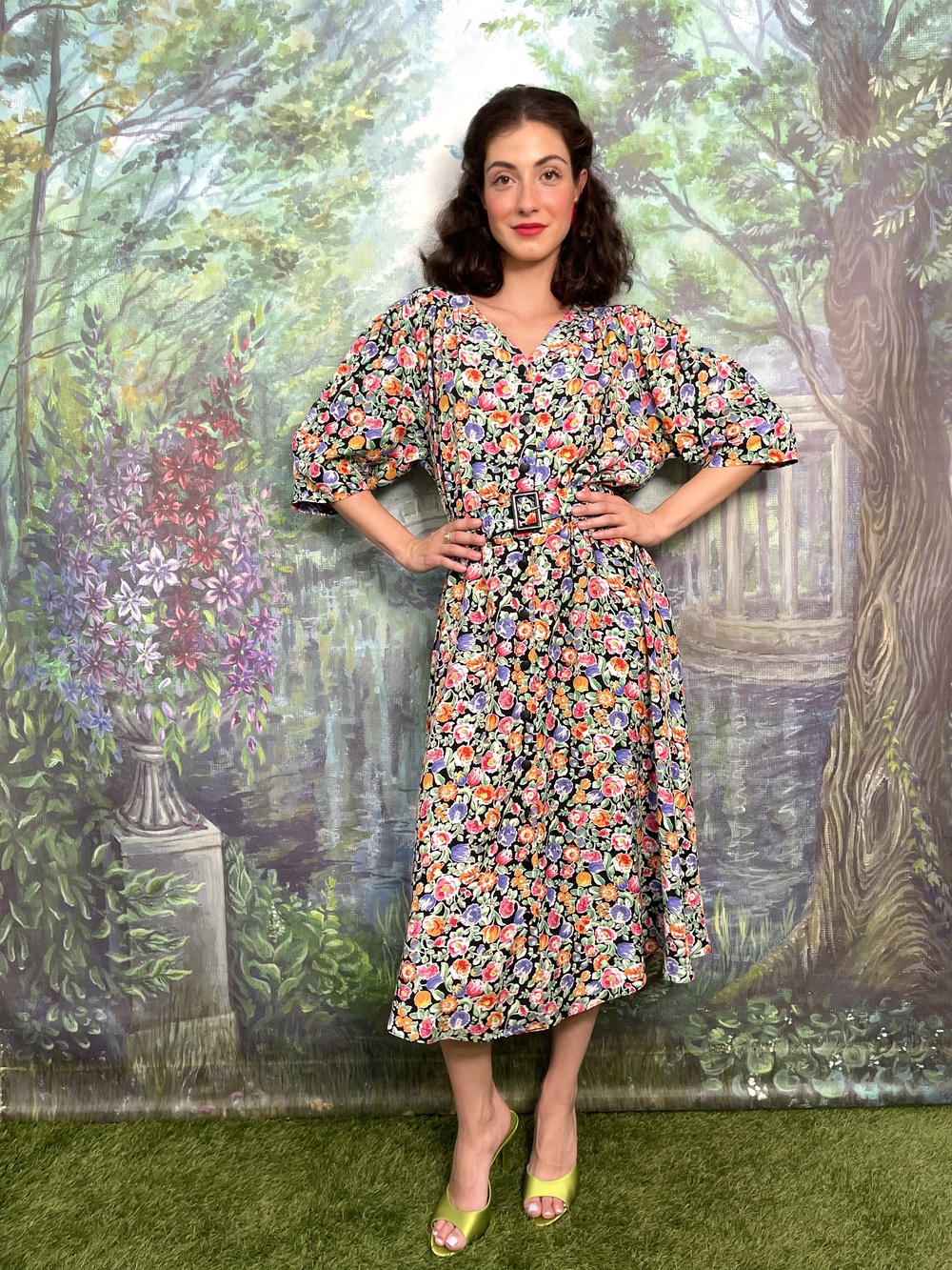 Vintage floral belted midi dress
