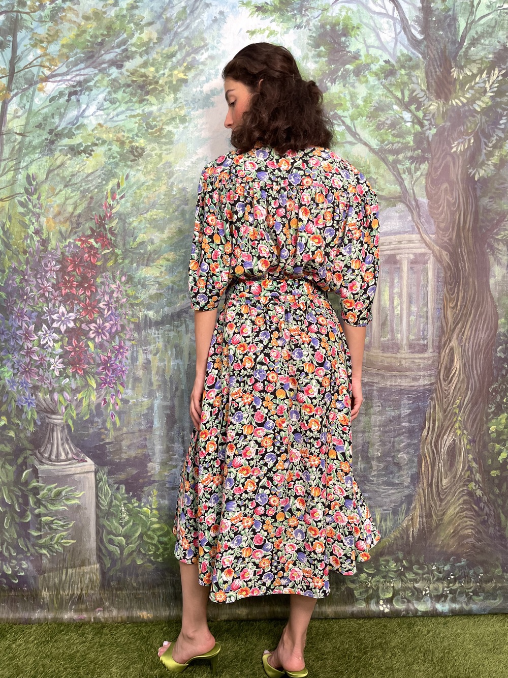 Vintage floral belted midi dress